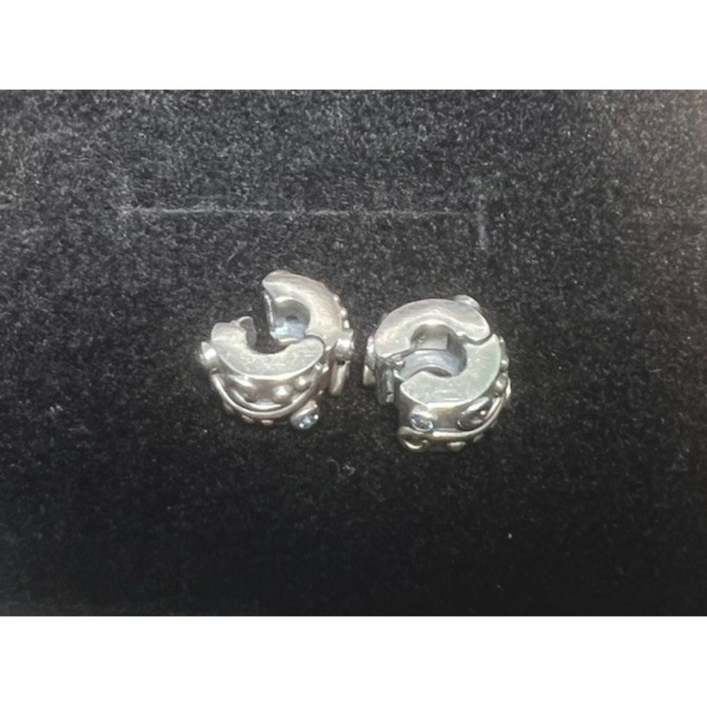 Pandora Sterling Silver Blue Tendril CZ Clip Charms [x2] #790380CZB - Retired